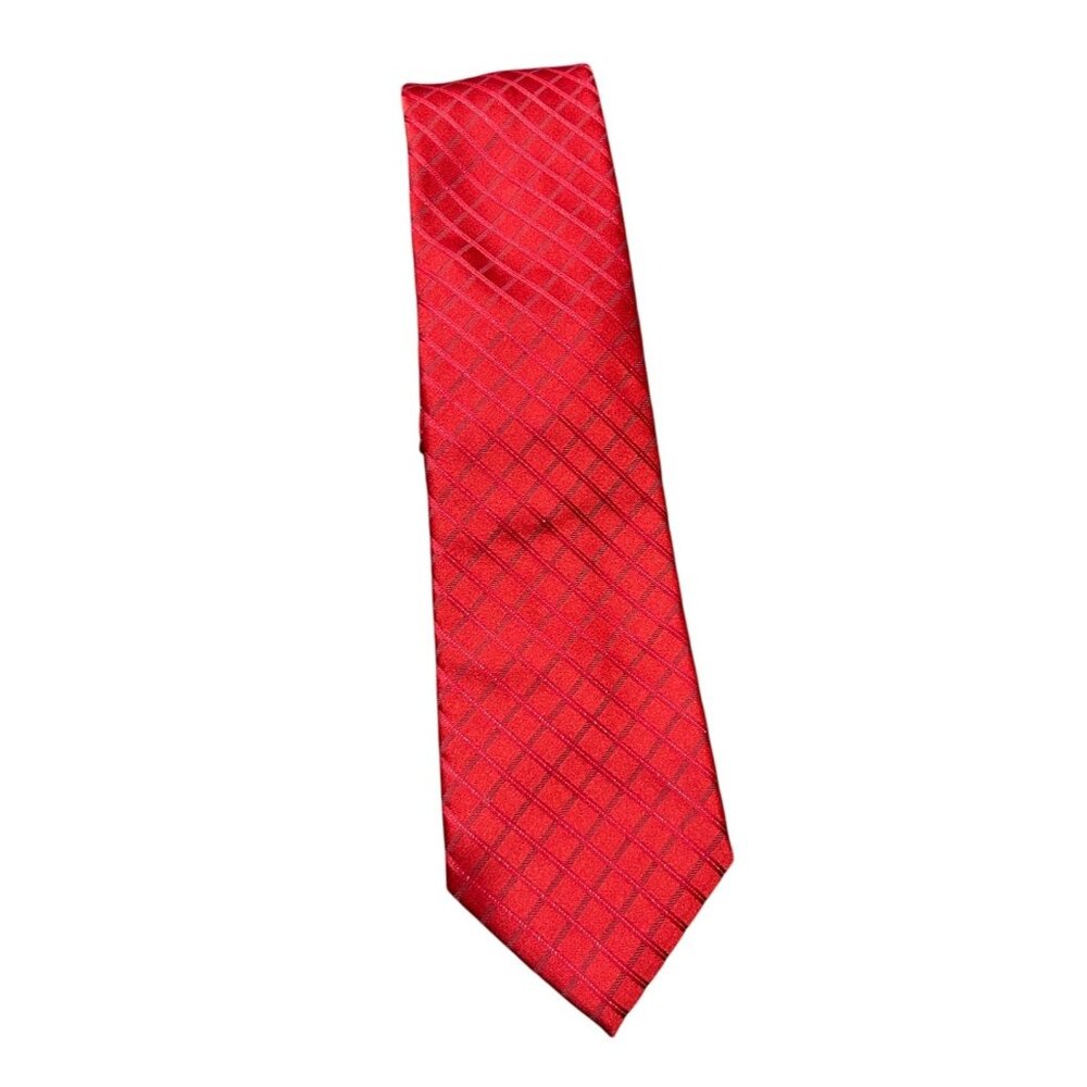Red Plaid Tie Tales Mens Necktie 100% Polyester